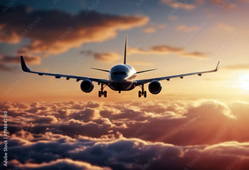 airplane sunset sky View Travel beautiful concept Background Design Nature White Airport Plane Vacation Model Speed Tourism Transportation Air Aircraft
