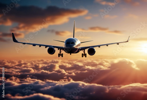 airplane sunset sky View Travel beautiful concept Background Design Nature White Airport Plane Vacation Model Speed Tourism Transportation Air Aircraft