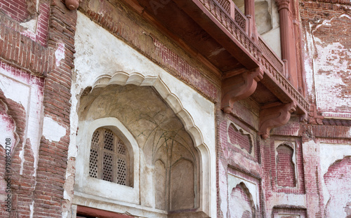 Shalimar Gardens Lahore Pakistan beautiful wall carved arches, material used lime stone, brick, white marble ,Wood, also added wooden doors called CHOBARA.
constructed by emperor shah jahan in 1642 photo