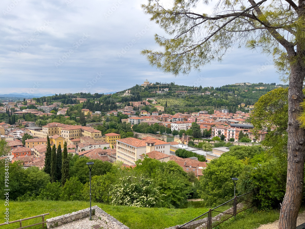 Fototapeta premium Panoramic View of Verona from a High Point Overlooking the Cityscape