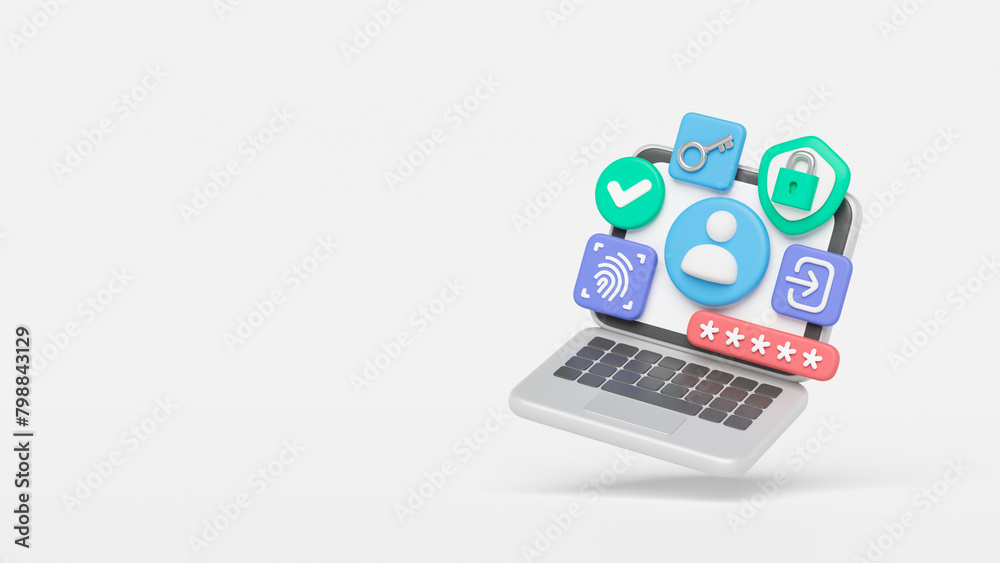 Protect cyber security personal user data authentication privacy. Protection secure digital crime hacker laptop icon concept. 3d rendering. Protect cyber security personal user data authentication privacy. Protection secure digital crime hacker laptop icon concept. 3d rendering.