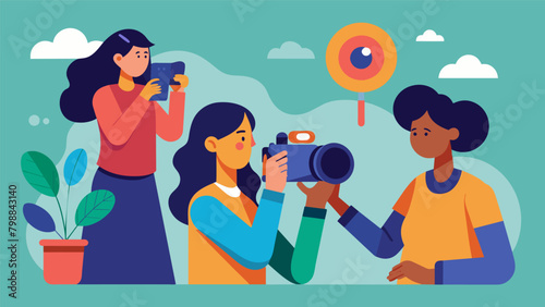 A photography workshop for neurodivergent individuals teaching them how to capture the beauty in everyday life through a lens.. Vector illustration
