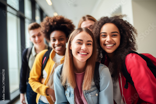 A group of happy teens in school