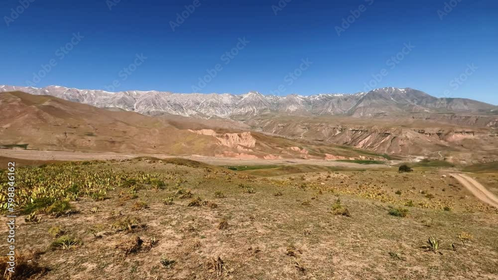 The mountain system of the Western Tien Shan in Uzbekistan. Panorama of the Western Tien Shan on the Angren plateau, Tashkent region. Promising orange mountains in the Western Tien Shan. 4K The mountain system of the Western Tien Shan in Uzbekistan. Panorama of the Western Tien Shan on the Angren plateau, Tashkent region. Promising orange mountains in the Western Tien Shan. 4K