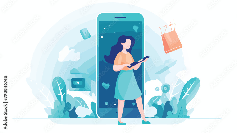 Customer shopping online using mobile phone app. Wo