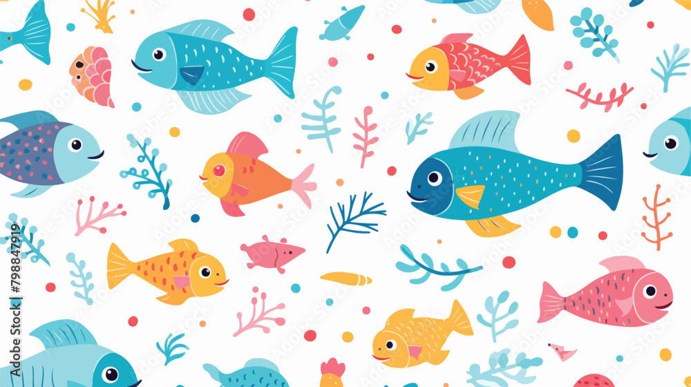 Cute aquarium fishes seamless pattern design. Endle