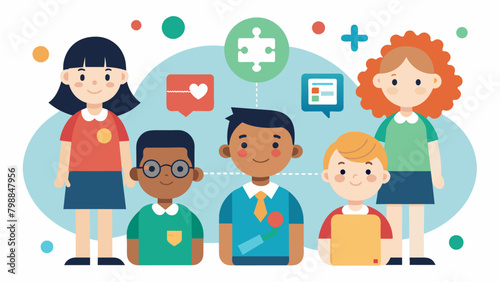 A school has introduced a buddy system pairing students with learning disabilities with neurotypical peers to promote inclusivity and create a. Vector illustration