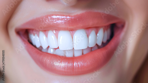 Closeup of woman smiling with perfect white and health teeth