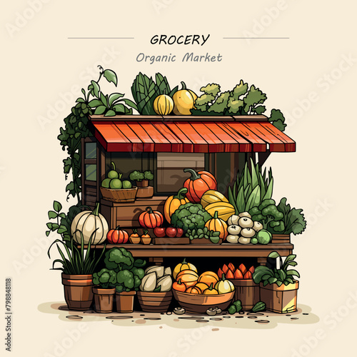 Vector illustration vegetable stall shop. Vector illustration