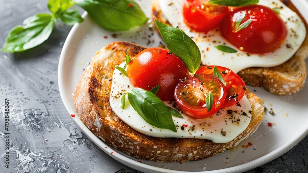 Mozzarella cherry tomatoes and basil in a grilled sandwich Mozzarella cherry tomatoes and basil in a grilled sandwich