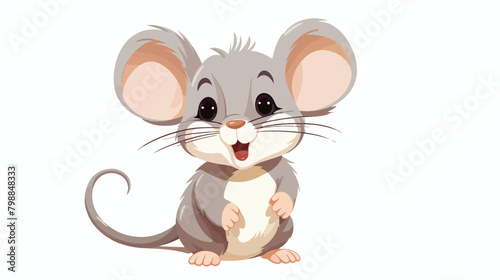Cute baby mouse. Happy funny rodent with smiling fa
