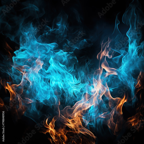 Background of blue smoke and fire