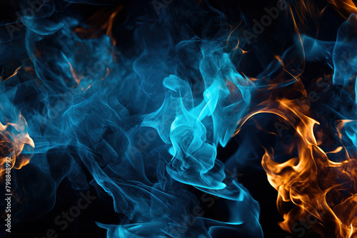 Background of blue smoke and fire