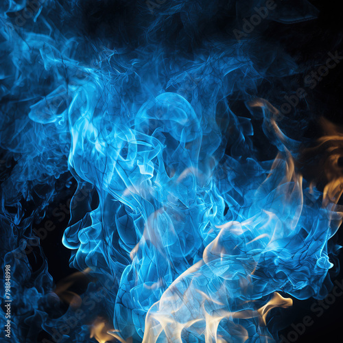 Background of blue smoke and fire