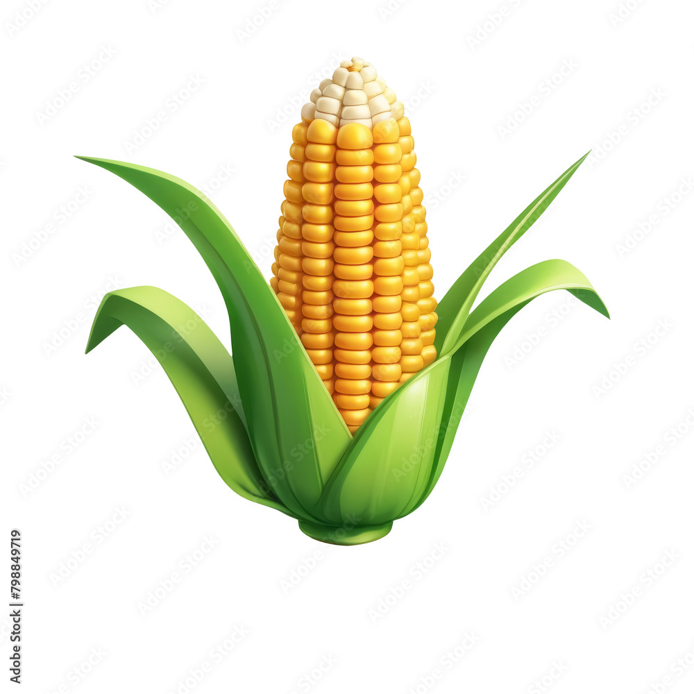 Obraz premium Organic Fresh 3D Corn on the Cob - Vibrant Yellow Maize with Green Husk