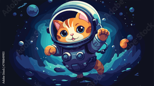 Cute cat astronaut traveling in outer space in inte