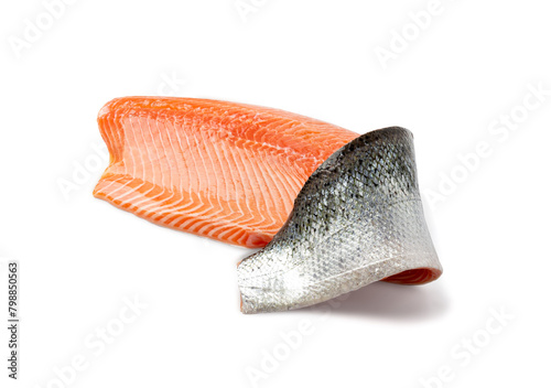 Fresh Salmon Fillet Isolated, Raw Norwegian Red Fish, Trout Meat Piece, Big Fresh Atlantic Salmon Fillet © ange1011