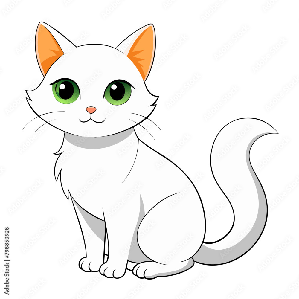 white cat, icon, vector illustration