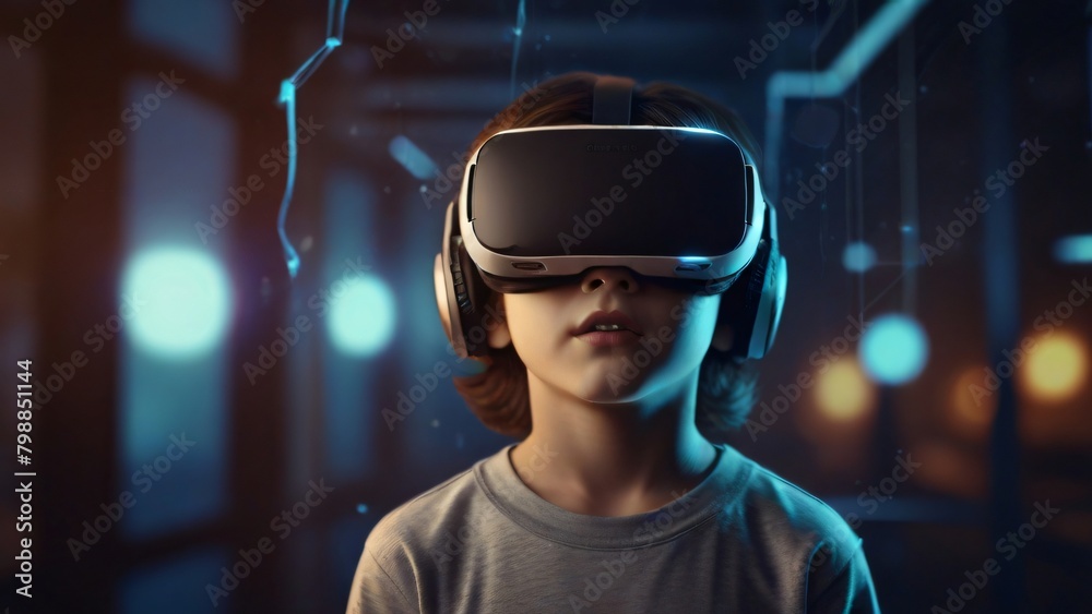 illustration a little boy enjoy vr glasses illustration a little boy enjoy vr glasses