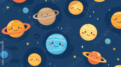 Cute childish planets and stars of solar system sea