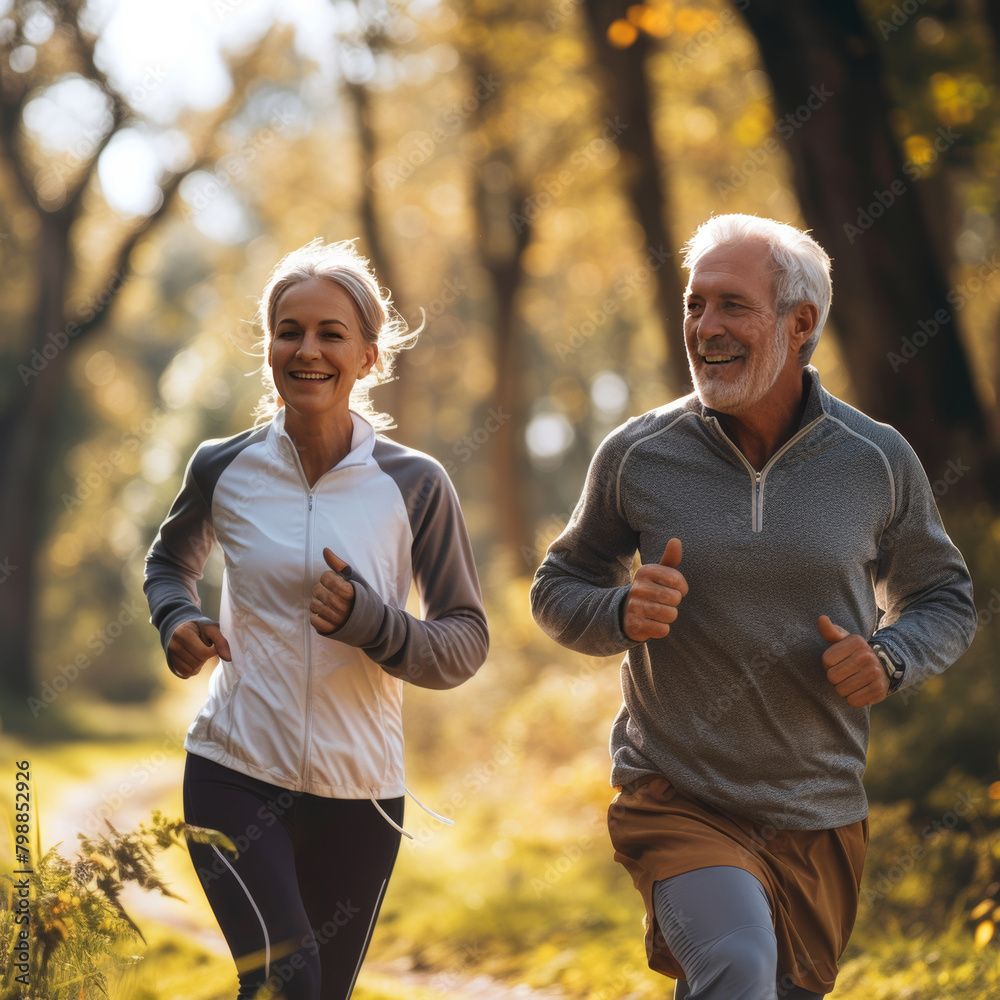 Senior couple enjoy nature run Senior couple enjoy nature run
