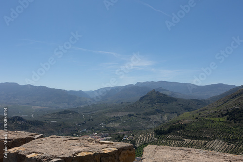 beautiful landscapes of mountains in jaen area with blue sky