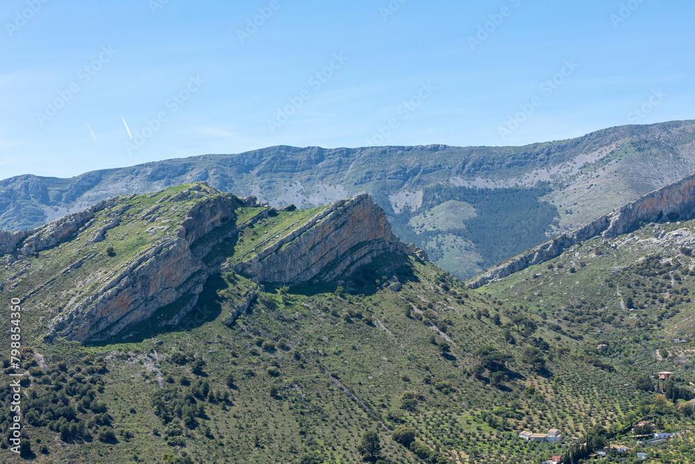 beautiful landscapes of mountains in jaen area with blue sky
