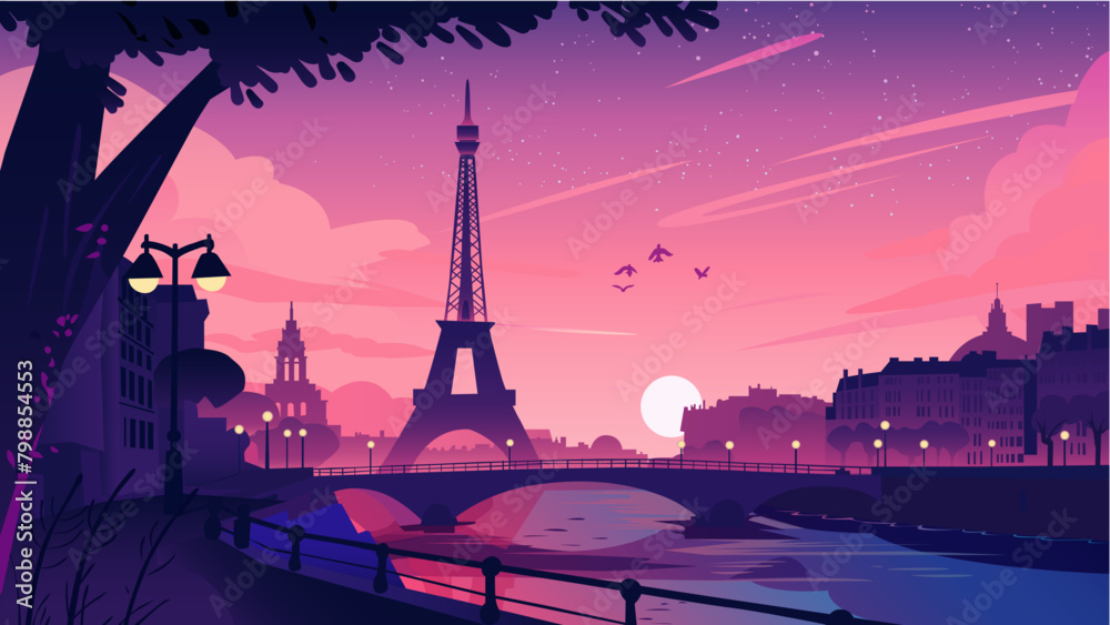 paris in sunset with seine river and eiffel tower