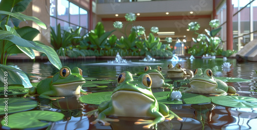 Group of Frogs on Lily Pads photo