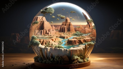 Detailed 3D globe with interactive ecozones, illustrating diverse environments from deserts to rainforests, emphasizing conservation photo