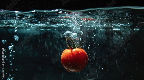 Tomato, sinking in water tank, photo