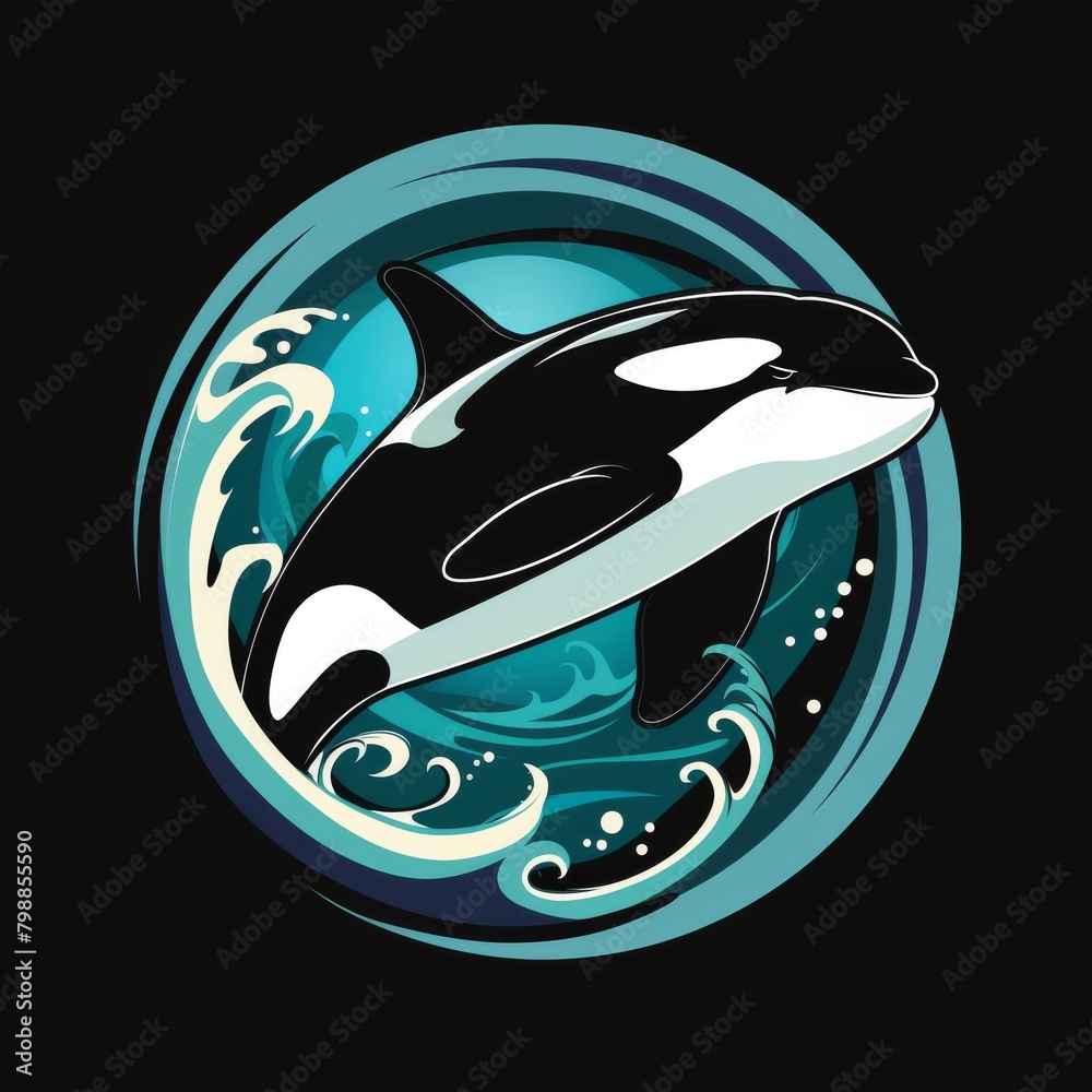 Obraz premium Orca Whale in Blue Circle