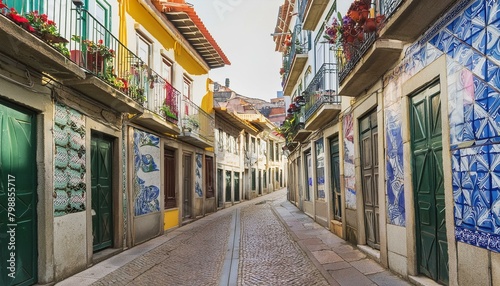 Old tiles wall on the street azulejos ceramic tile work. Porto, Portugal.