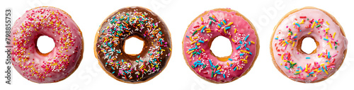 Collection of donuts isolated on a transparent background