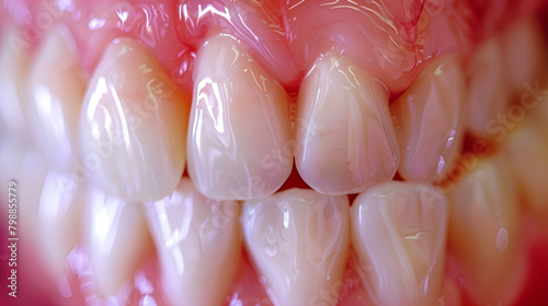 A detailed close-up of a set of teeth showcasing severe malocclusion, highlighting misaligned and overcrowded teeth