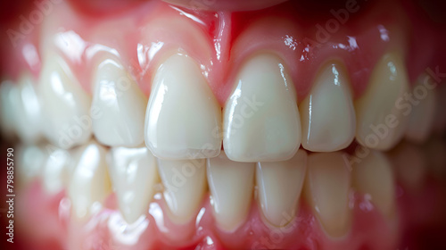 A detailed close-up of a set of teeth showcasing severe malocclusion, highlighting misaligned and overcrowded teeth