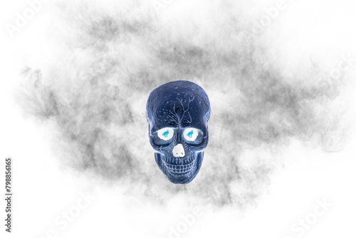 skull with black smoke on white background, filter effect.