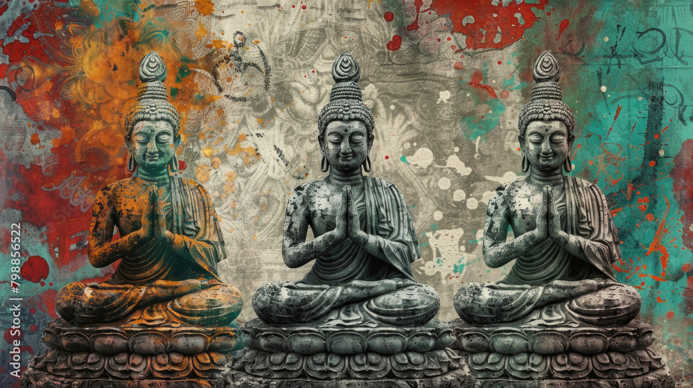 Three Buddha Statues Stacked