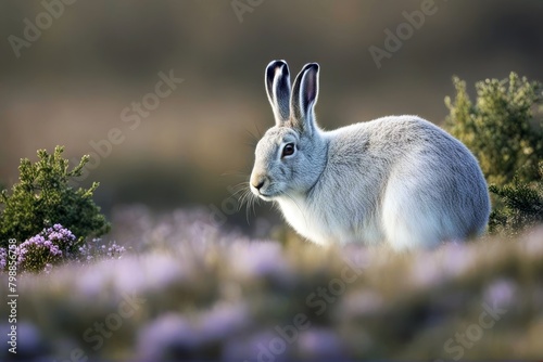 'lat lepus mountain timidus hare rabbit adaptation animal camouflage cute fur hiding invisible single sitting snow white wild wildlife' photo