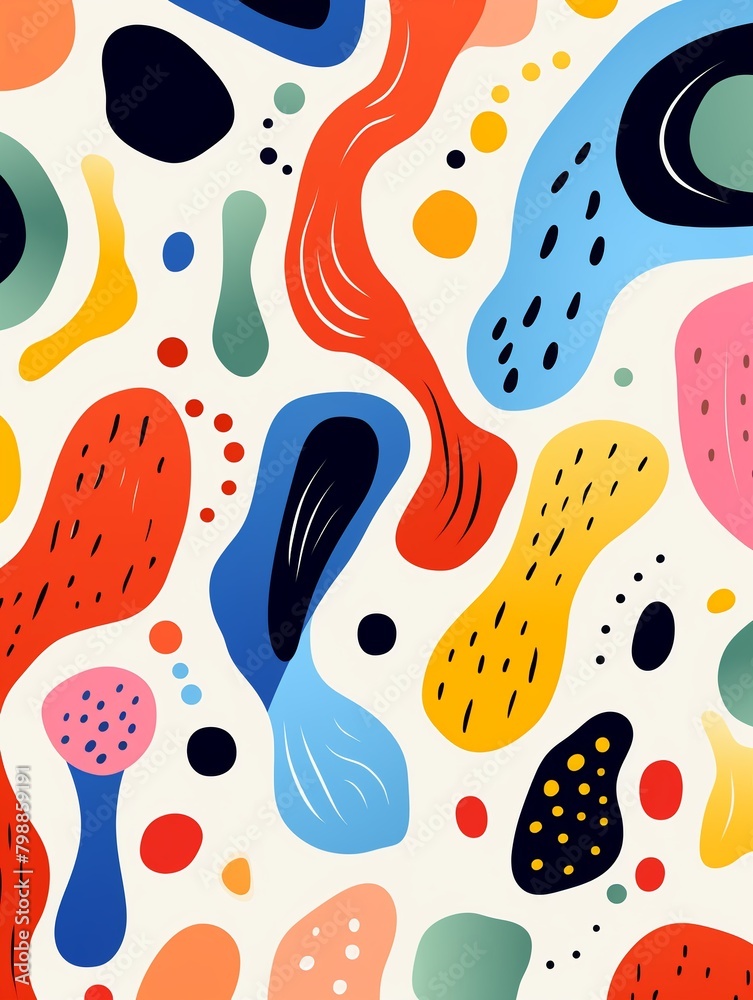 Abstract doodles, vibrant blobs, seamless pattern, flat vector, white bg , cute hand drawn Abstract doodles, vibrant blobs, seamless pattern, flat vector, white bg , cute hand drawn