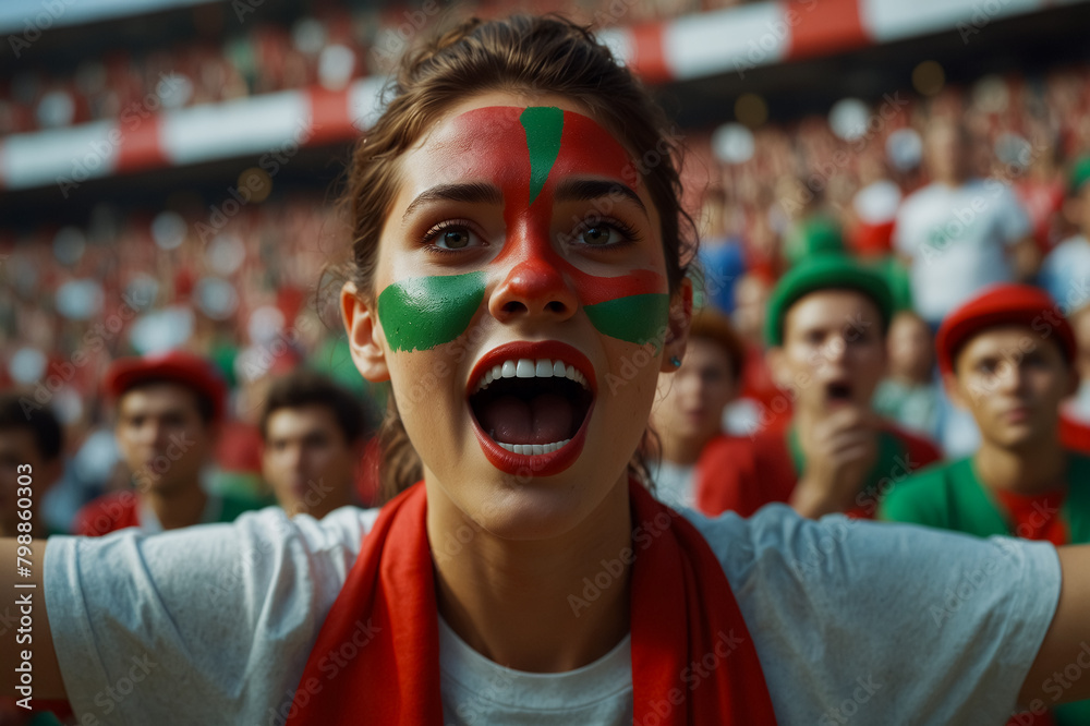 Fan cheering enthusiastically in a soccer stadium.
Fan cheering enthusiastically in a soccer stadium.