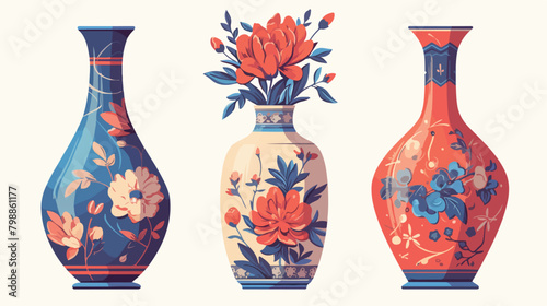 Ceramic painted tall flower vase. Empty glossy enam