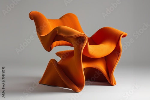 chair made of mimetic orange fabric, surrealism, creative furniture design photo