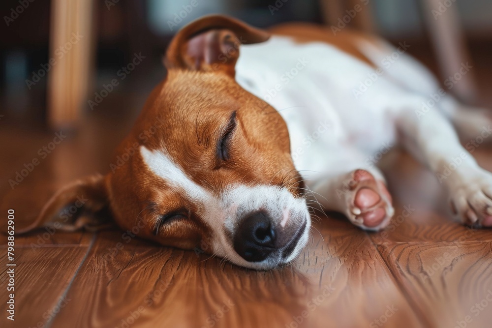 Obraz premium Lovable, pretty puppy of brown color. Close-up, indoors. Day light. Concept of care, education, obedience training and raising pets. Beautiful simple AI generated image in 4K, unique.