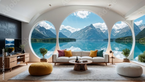 Beautiful living room design architecture. Generative AI.