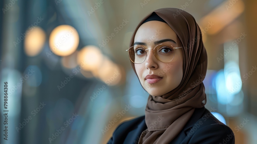 Big close up view of the face of a Muslim woman wearing an Islamic headscarf or hijab. Housewives are also office workers, professional businesswomen. Big close up view of the face of a Muslim woman wearing an Islamic headscarf or hijab. Housewives are also office workers, professional businesswomen.