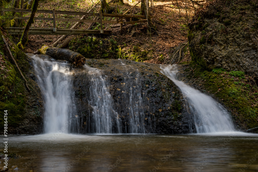 Fototapeta premium Beautiful spring hike to the Niedersonthofen waterfall in the Allgau