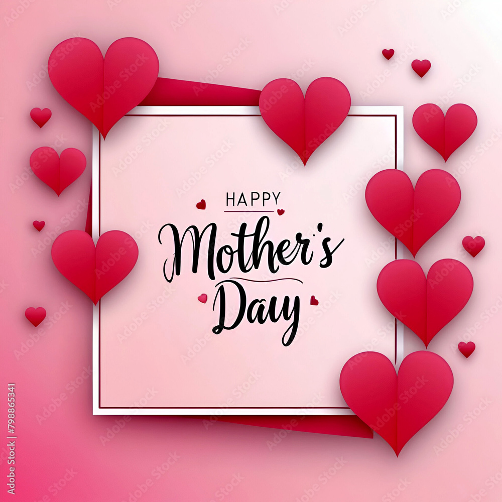Love Blossoms: Vibrant Mother's Day Card Background Adorned with Hearts