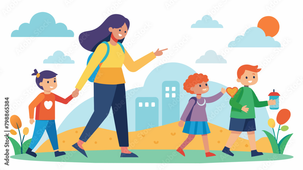 A mother leads her family through the scenic route of the charity walk pointing out different landmarks and explaining the cause they are A mother leads her family through the scenic route of the charity walk pointing out different landmarks and explaining the cause they are