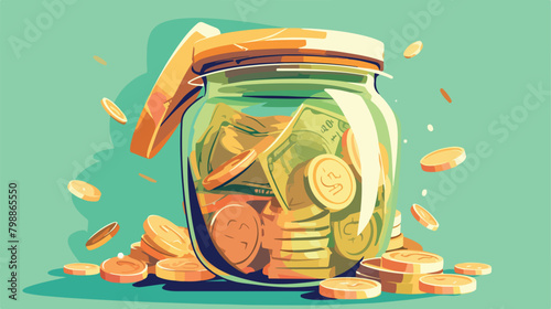 Glass money box for cash and coins vector flat illu photo